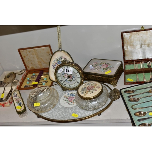 518 - A COLLECTION OF METALWARES AND COLLECTABLES, including a Sawyers View-Master and ten packets of ster... 