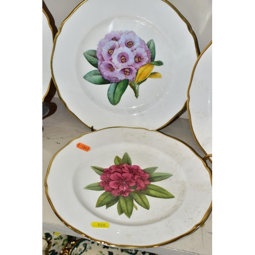 520 - A SET OF FIVE SPODE RHODODENDRONS PLATES, titled 'Dalhousie', ' Fortune', 'Gwylt King', 'Hodgsoni' a... 