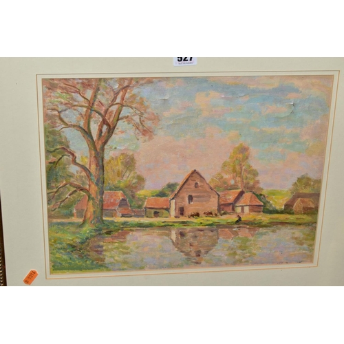 527 - PAINTINGS AND PRINTS etc to include a landscape watercolour by Peter Toms, 'Barn Yard Scene' after J... 