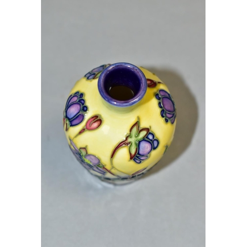 541 - A SMALL MOORCROFT POTTERY BUD VASE 'Hepatica' pattern, by Emma Bossons, impressed backstamp and gilt... 