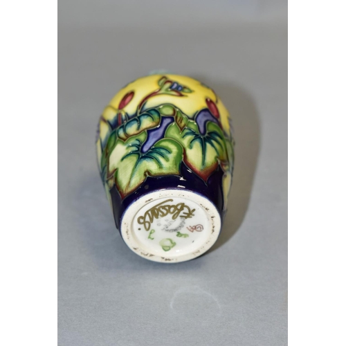 541 - A SMALL MOORCROFT POTTERY BUD VASE 'Hepatica' pattern, by Emma Bossons, impressed backstamp and gilt... 