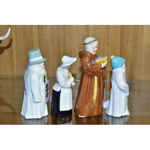 548 - FOUR ROYAL WORCESTER CANDLE SNUFFERS, 'Budge', 'Toddie', a nun and a monk (cracked), tallest height ... 