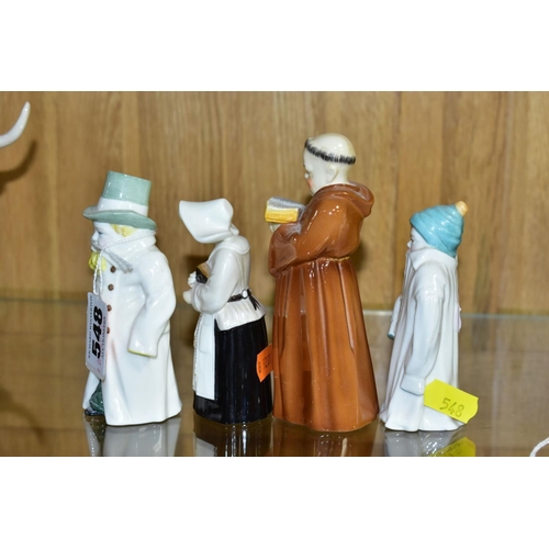 548 - FOUR ROYAL WORCESTER CANDLE SNUFFERS, 'Budge', 'Toddie', a nun and a monk (cracked), tallest height ... 