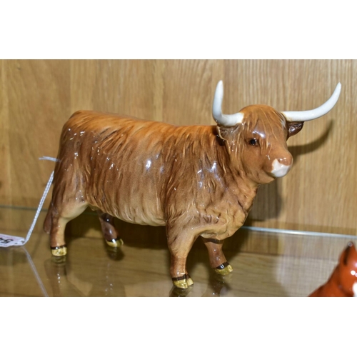 549 - TWO BESWICK HIGHLAND CATTLE, a Cow No 1740 and a Calf No 1827D, both gloss, together with a Black Fa... 