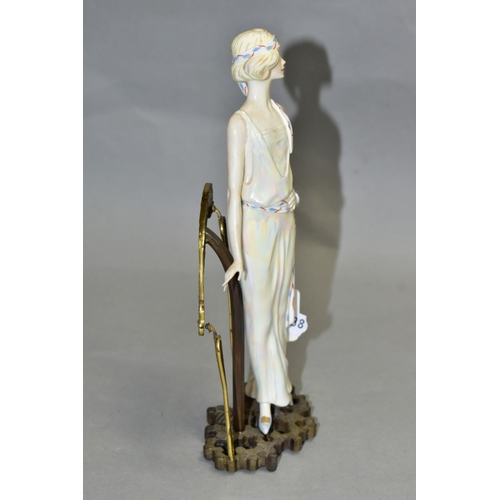 552 - AN ALBANY BONE CHINA AND BRONZED 1920's FIGURINE, 'Waldorf', impressed mark to base, height 20cm (co... 