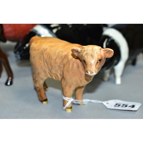 554 - FIVE BESWICK/ROYAL DOULTON ANIMALS, Highland Calf No 1827D, Hereford Bull No 1363A (chipped horn and... 