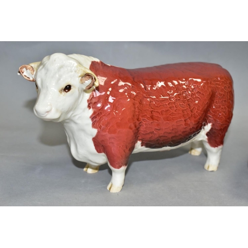 554 - FIVE BESWICK/ROYAL DOULTON ANIMALS, Highland Calf No 1827D, Hereford Bull No 1363A (chipped horn and... 