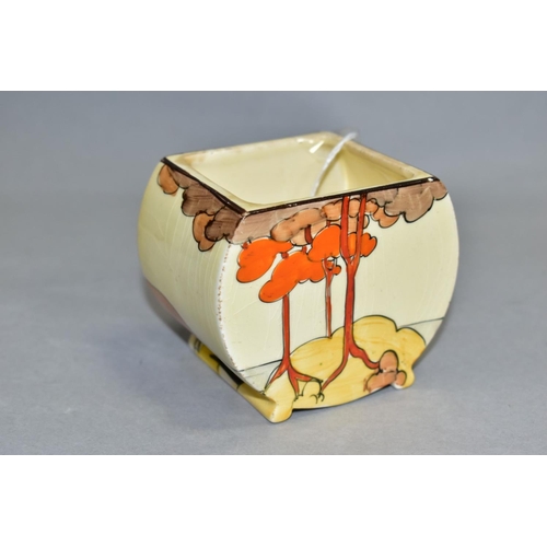 557 - CLARICE CLIFF FOR WILKINSON LTD 1930'S BON JOUR SHAPE PRESERVE POT, 'Coral Firs' pattern, black Biza... 