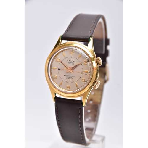 56 - A GENT'S 'RADO' ALARM WRISTWATCH, hand wound movement, round champagne dial signed 'Radio Alarm, 17 ... 