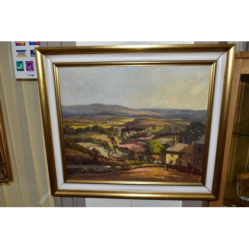 565 - EDWARDS (20TH CENTURY) a rural landscape, signed bottom left, oil on canvas laid on board, framed, a... 