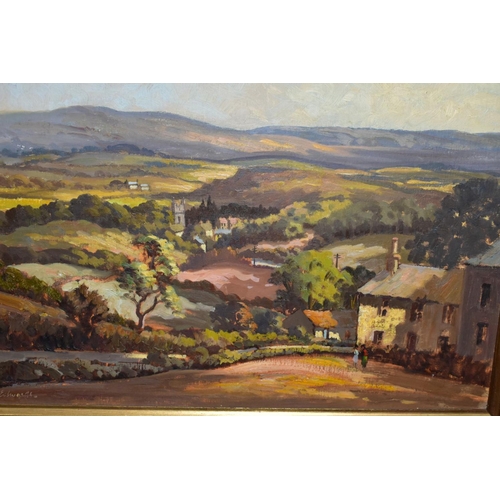 565 - EDWARDS (20TH CENTURY) a rural landscape, signed bottom left, oil on canvas laid on board, framed, a... 