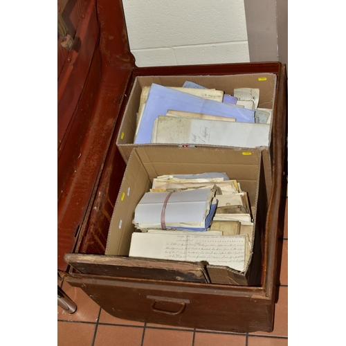 566 - INDENTURES, a large metal trunk containing two boxes of several hundred Indentures, Conveyances, Dee... 