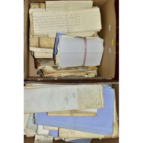 566 - INDENTURES, a large metal trunk containing two boxes of several hundred Indentures, Conveyances, Dee... 