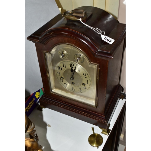 567 - AN EARLY 2OTH CENTURY MAHOGANY STAINED GEORGE III STYLE BRACKET CLOCK, silvered dial with Arabic num... 