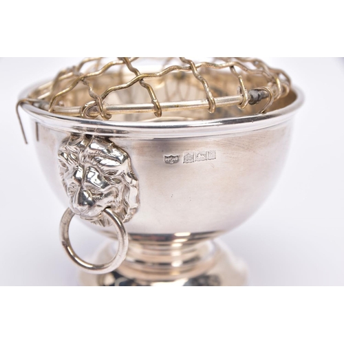 57 - A SILVER ROSE BOWL, plain polished design, double lion head ring handles, on a circular base, hallma... 