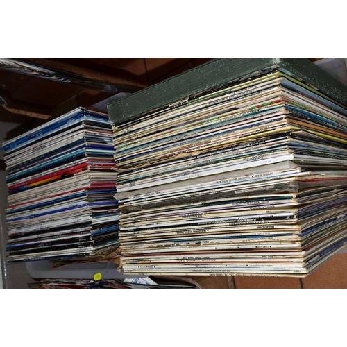 580 - TWO TRAYS CONTAINING OVER ONE HUNDRED AND THIRTY LPs AND 78s including Abba, Paul Robeson, The Beach... 