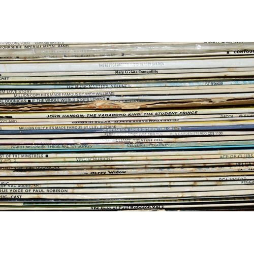 580 - TWO TRAYS CONTAINING OVER ONE HUNDRED AND THIRTY LPs AND 78s including Abba, Paul Robeson, The Beach... 