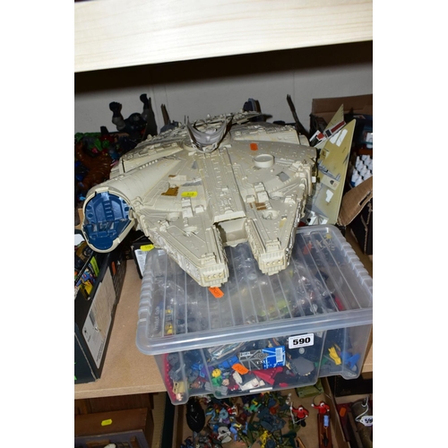 590 - A QUANTITY OF ASSORTED STAR WARS FIGURES AND VEHICLES, figures are mainly Chinese Hasbro figures fro... 