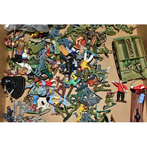 597 - A QUANTITY OF ASSORTED PLASTIC SOLDIER AND OTHER FIGURES, to include Timpo Brenn Comet, Timpo Frozen... 