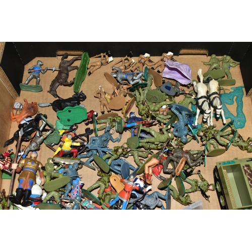 597 - A QUANTITY OF ASSORTED PLASTIC SOLDIER AND OTHER FIGURES, to include Timpo Brenn Comet, Timpo Frozen... 