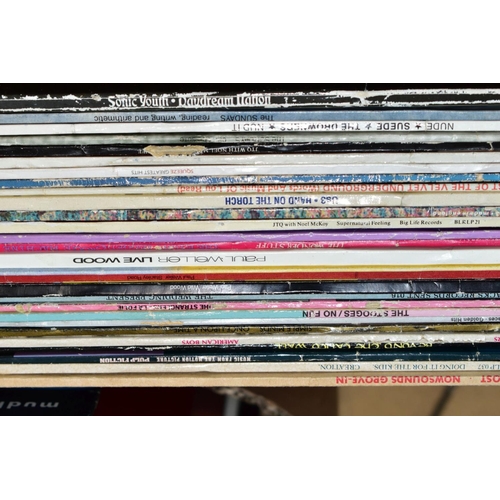 600 - TWO TRAYS CONTAINING OVER ONE HUNDRED AND FIFTY LPs, 7IN AND 12in SINGLES MOSTLY FROM THE INDIE SCEN... 