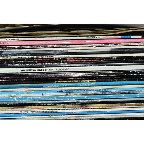 600 - TWO TRAYS CONTAINING OVER ONE HUNDRED AND FIFTY LPs, 7IN AND 12in SINGLES MOSTLY FROM THE INDIE SCEN... 