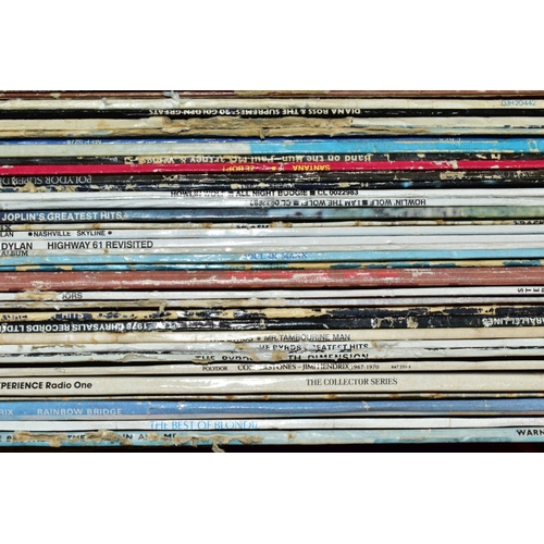 601 - TWO TRAYS CONTAINING OVER TWO HUNDRED AND TWENTY LPs AND 7IN SINGLES artists include The Byrds, Jimi... 