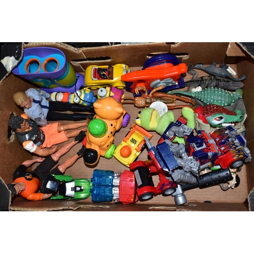 604 - A QUANTITY OF ASSORTED TOYS AND GAMES, to include modern Action Man figures, Transformers, battery o... 