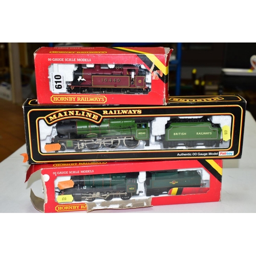 610 - THREE BOXED 00 GAUGE LOCOMOTIVES, Hornby Class 2 No 46521, B.R. green livery (R852), Class 3F Jinty ... 