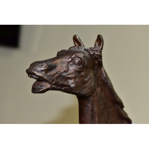 619 - AFTER PIERRE JULES MENE 'A LA BARRIERE' a bronze sculpture of a horse beside a fence, bears a signat... 