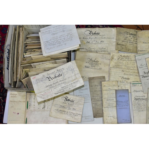 627 - INDENTURES, a large collection of over 120 indentures (conveyance, probate, wills etc) from the earl... 