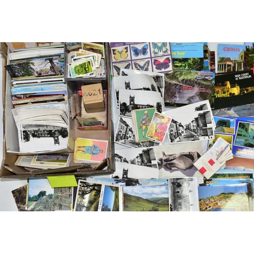 628 - POSTCARDS AND CIGARETTE CARDS, one box of modern postcards, photocards (parish Church, Stone) and ci... 