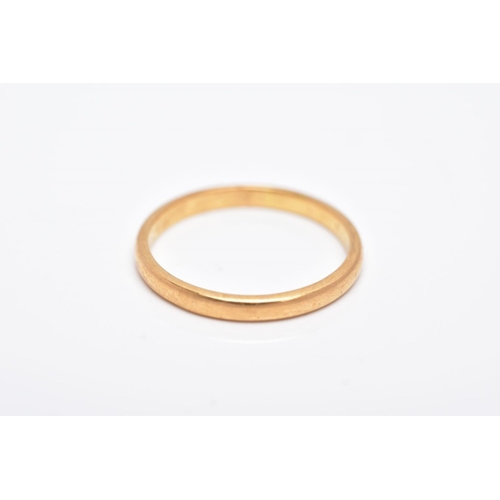 63 - A 22CT GOLD WEDDING RING, measuring approximately 2.3mm in width, ring size O, hallmarked 22ct gold ... 