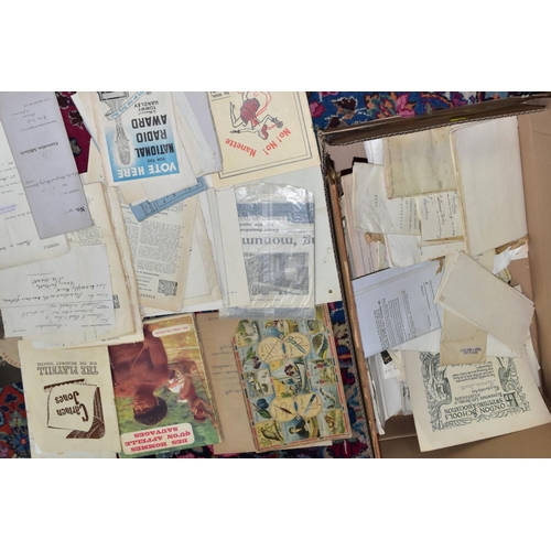 632 - EPHEMERA, THREE BOXES OF PAPER EPHEMERA, to include newspapers/cuttings, maps, indentures, children'... 