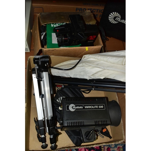 633 - PHOTOGRAPHIC EQUIPMENT ETC, to include Multiblitz Profilite 200 studio flash set in hard case, separ... 