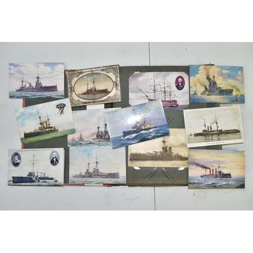 641 - POSTCARDS, one album containing approximately one hundred and fifty WWI era Naval Battleship postcar... 