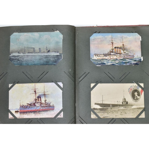 641 - POSTCARDS, one album containing approximately one hundred and fifty WWI era Naval Battleship postcar... 