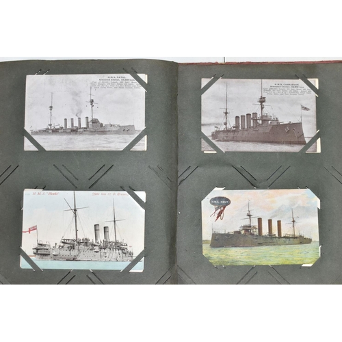 641 - POSTCARDS, one album containing approximately one hundred and fifty WWI era Naval Battleship postcar... 