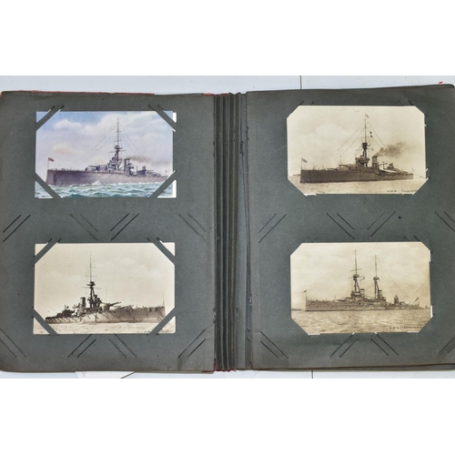 641 - POSTCARDS, one album containing approximately one hundred and fifty WWI era Naval Battleship postcar... 