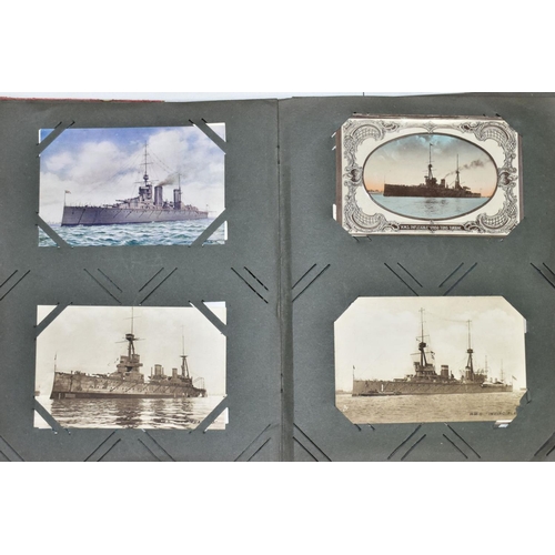 641 - POSTCARDS, one album containing approximately one hundred and fifty WWI era Naval Battleship postcar... 