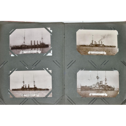 641 - POSTCARDS, one album containing approximately one hundred and fifty WWI era Naval Battleship postcar... 