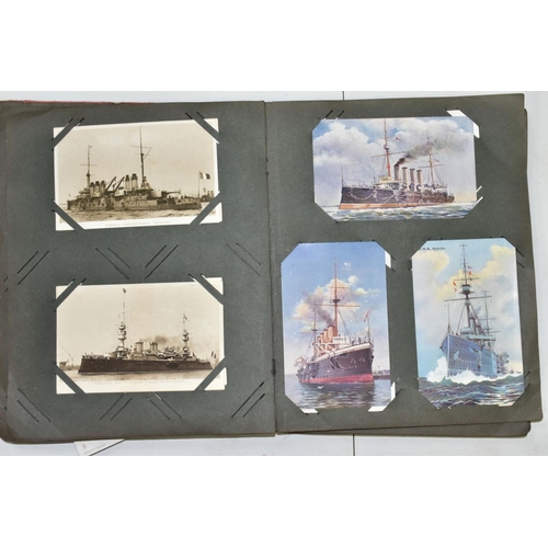 641 - POSTCARDS, one album containing approximately one hundred and fifty WWI era Naval Battleship postcar... 