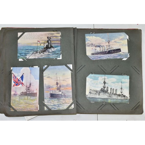 641 - POSTCARDS, one album containing approximately one hundred and fifty WWI era Naval Battleship postcar... 