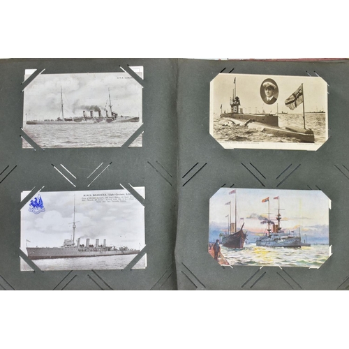 641 - POSTCARDS, one album containing approximately one hundred and fifty WWI era Naval Battleship postcar... 