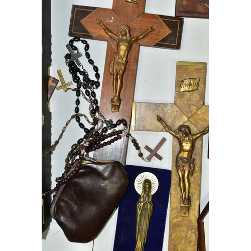 647 - A BOX OF VARIOUS CRUCIFIXES, some metal, mostly resin, mostly wall hangings, tallest height 36cm, to... 