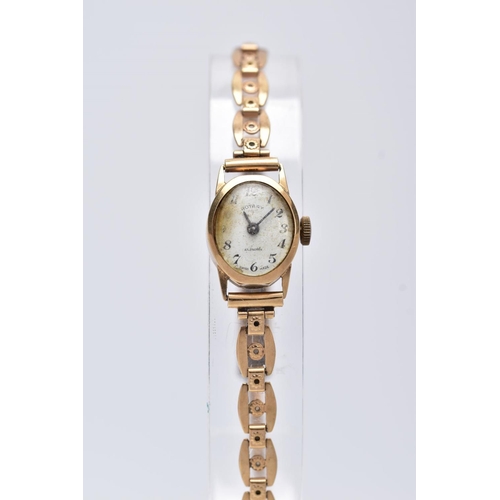 67 - A LADY'S 9CT GOLD ROTARY WRISTWATCH', oval case measuring approximately 16.5mm x 14.0mm, mechanical ... 