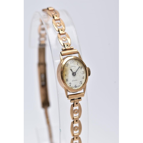 67 - A LADY'S 9CT GOLD ROTARY WRISTWATCH', oval case measuring approximately 16.5mm x 14.0mm, mechanical ... 