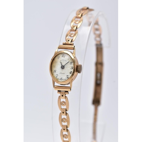 67 - A LADY'S 9CT GOLD ROTARY WRISTWATCH', oval case measuring approximately 16.5mm x 14.0mm, mechanical ... 