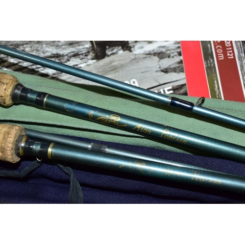 673 - FISHING EQUIPMENT, to include three Alan Pearson Boron fly fishing rods, Shakespeare nymph fly rod, ... 