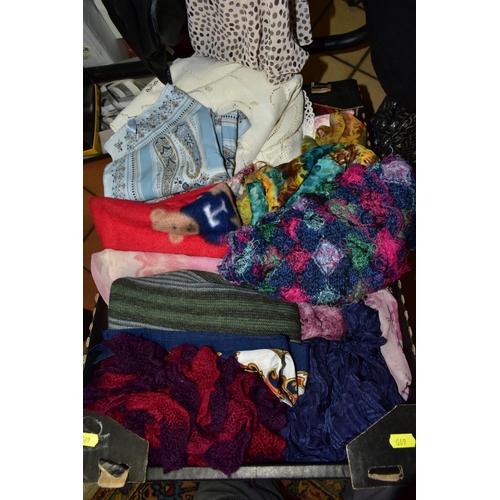 695 - A SMALL COLLECTION OF LADIES AND GENTLEMENS CLOTHING AND ACCESSORIES, ETC, including an HR wool two ... 